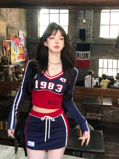 HOUZHOU Y2k Aesthetic Streetwear T Shirts Women American Retro Sexy Coquette Striped Patchwork Slim Tees Tops E-girl Autumn 2024