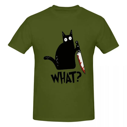 Cat What Murderous Black Cat With Knife Gift Premium 100% Cotton T-shirt Male Fashion T Shirts Men crew Neck Short Sleeve S-6XL