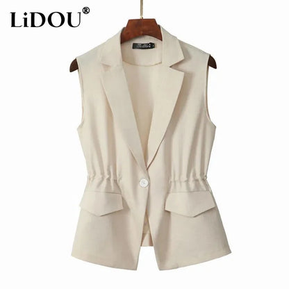 2023 Spring Autumn New Solid Color Fashion Vest Women High Street Casual Loose Button Sleeveless Cardigan Elegant All-match Tops