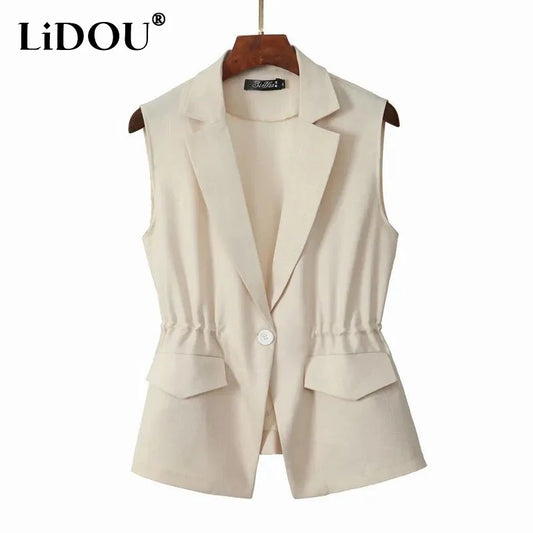 2023 Spring Autumn New Solid Color Fashion Vest Women High Street Casual Loose Button Sleeveless Cardigan Elegant All-match Tops