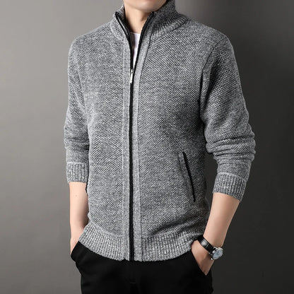 Men's Stand-up Collar Knit Sweater Autumn Winter New Cardigan Tops Korean Slim Solid Color Sweatercoat Jacket