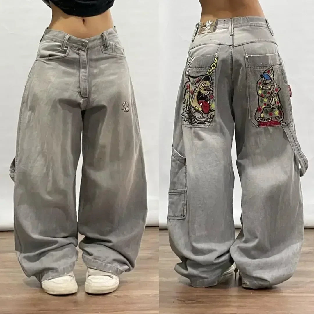 Street Hip-hop Fashion American Retro Popular Straight Wide-leg Jeans For Women All-match Casual Loose Floor-length Jeans Trendy