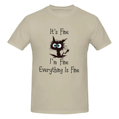 Black Cat Its Fine Im Fine Everything Is Fine Graphic Men T-Shirt Funny T Shirts Men's Crew Neck Cotton Tees Short Summer Male