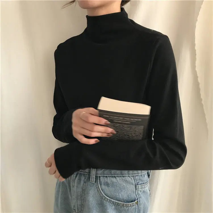 Turtleneck Bottoming Shirt Top for Women Autumn New All-Matching Slim Fit White Black Inner Wear Long Sleeve T-shirt