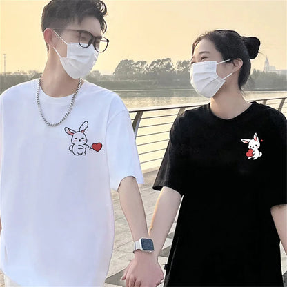 Summer Fashion Cartoon Love Rabbit Couple T-Shirt for Boyfriend Top Quality Men Women Short Sleeve Tshirt