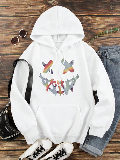 Street Rainbow Ghost Face Smile Men Hoody Harajuku Loose Sweatshirt Fashion Fleece Warm Hoodie Vintage Autumn Crewneck Hooded