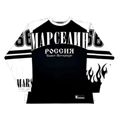 Streetwear Марселин Jersey Y2K Sweatshirt Men Women Long Sleeve T Shirt Hip Hop Letter Baseball Jersey Oversized Long Sleeve Top