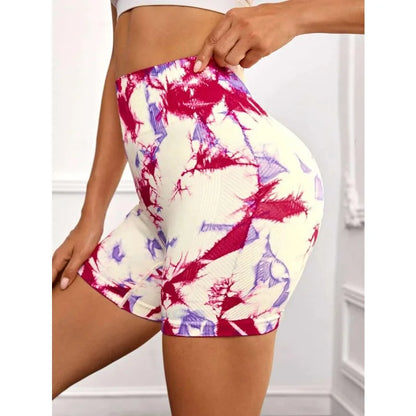 Women Fitness Shorts High Waist Seamless Yoga Shorts High Elastic Butt Lift Gym Outdoor Tranning Tie Dye Tights Shorts