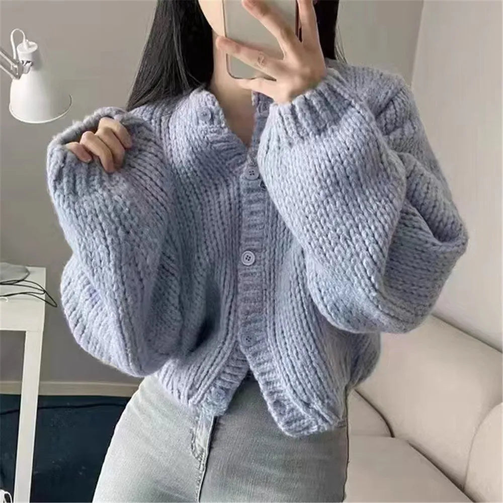 2023 Autumn Winter Outerwear Korean Preppy Style Cardigan Sweater Ladies White Candy Color Fashion Soft Knit Jacket Women's