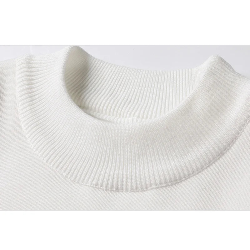 Winter New Men's Knitted Sweater with A Half High Collar Solid Color Plush and Warm Knitted Lining Top  Casual and Versatile Top