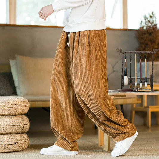 Oversized Pants Tradition Casual Autumn Wide-leg Trousers Harajuku Corduroy Streetwear Straight Pants Male Elastic Waist Loose