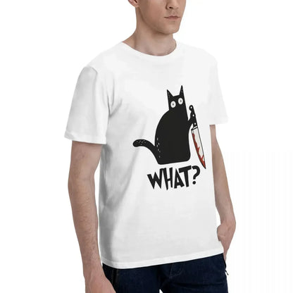 Cat What Murderous Black Cat With Knife Gift Premium 100% Cotton T-shirt Male Fashion T Shirts Men crew Neck Short Sleeve S-6XL