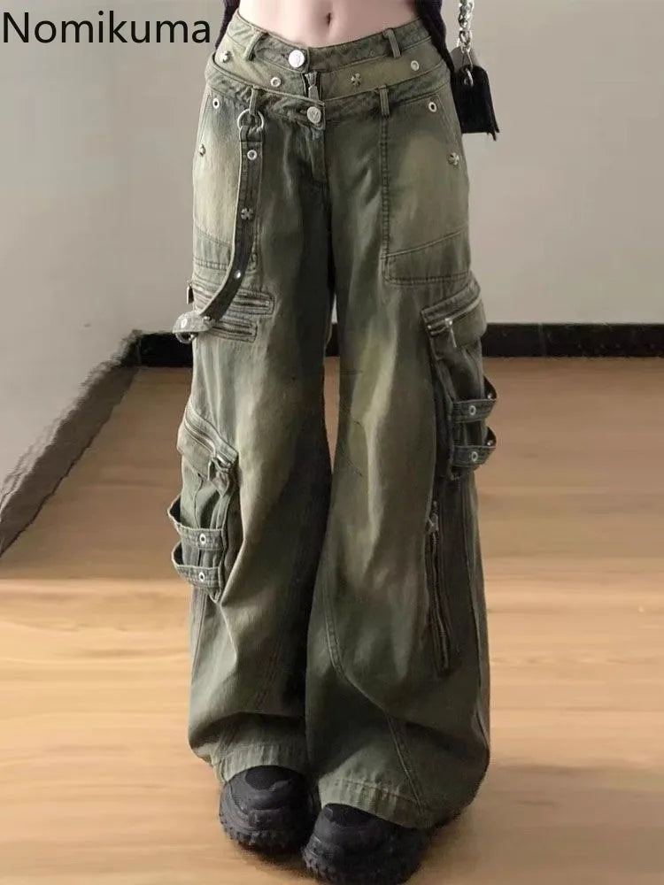 Vintage Cargo Pants for Women Streetwear Harajuku Y2k Jeans 2024 New Bottoms Pantalon Femme Casual Fashion Loose Denim Trousers