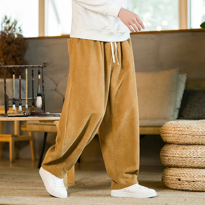 Oversized Pants Tradition Casual Autumn Wide-leg Trousers Harajuku Corduroy Streetwear Straight Pants Male Elastic Waist Loose