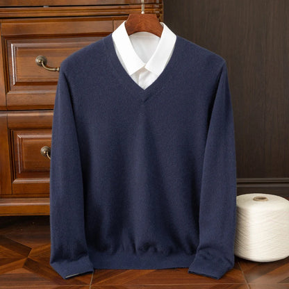 Cashmere Sweater V-neck Pullovers Men's Clothing Loose Plus Size M-5XL Knitted Undershirt Spring Autumn Casual Knitwear