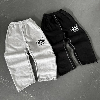 Oversized Men Embroidered Oversized Sweatpants Y2k Pants Men Drawstring Leg Tie Street Casual Cotton Straight Leg Pants