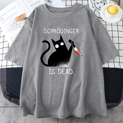 Schrodinger Is Dead Black Cat Fashion Soft T-Shirt Man High Quality T-Shirts Oversized T Shirts Cotton Short Sleeve Street