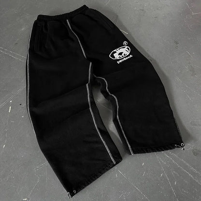 Oversized Men Embroidered Oversized Sweatpants Y2k Pants Men Drawstring Leg Tie Street Casual Cotton Straight Leg Pants