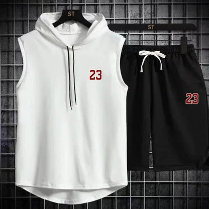 New Summer Men's Two Piece Set CasualT-Shirt and Shorts Set Mens Sports Suit Fashion Short Sleeve Tracksuit Hooded T-shirt