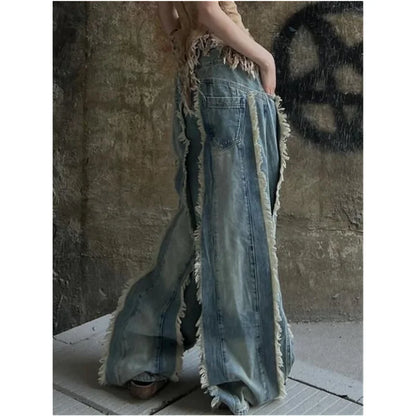 Blue Womens Jeans High Waist Vintage Straight Baggy Pants Y2K Hip Hop Design Sense Streetwear American Wide Leg Denim Trouser