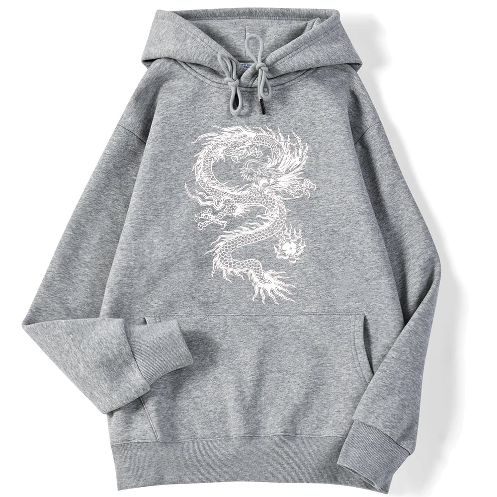 Unisex Women Hoodie White Dragon Tattoo Stickers Funny Print Streetwear Long Sleeve Soft Sweatshirts Comfortable Female Pullover