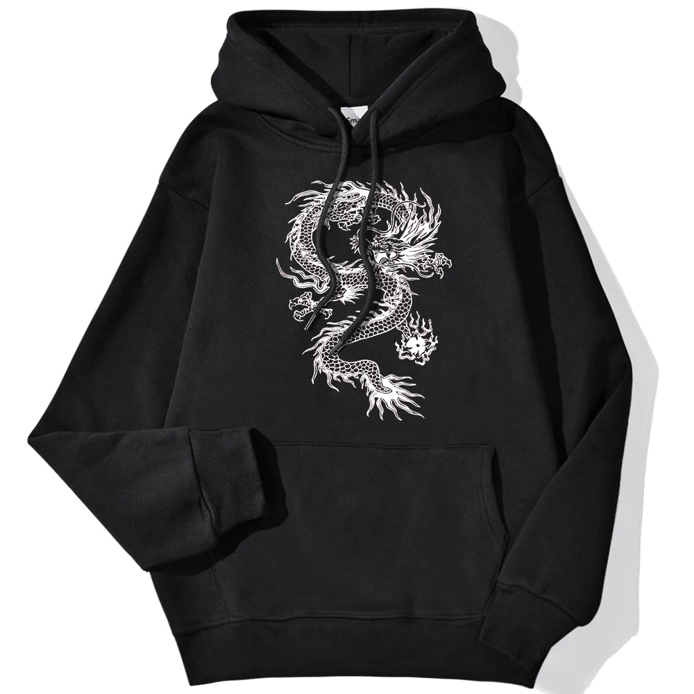 Unisex Women Hoodie White Dragon Tattoo Stickers Funny Print Streetwear Long Sleeve Soft Sweatshirts Comfortable Female Pullover