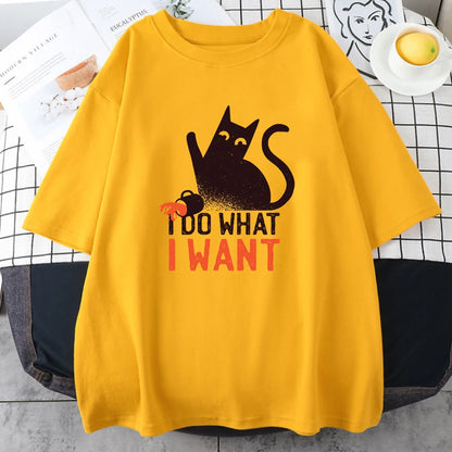 Funny Black Cat Anime I Do What I Want Mans Tops Oversize Trend Tee Clothing Creativity Casual Cotton T-Shirts Men Short Sleeve