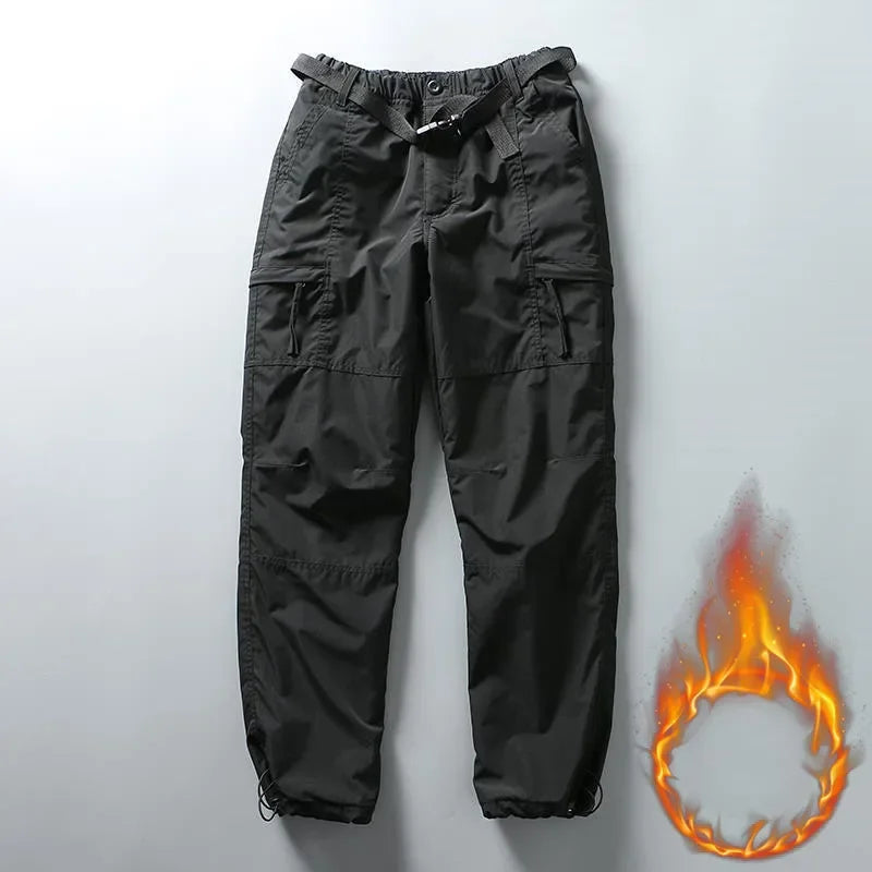 S-6XL Tooling Pants Thick Waterproof Fleece Cargo Pants Men Women Winter Outdoor Multi-pockets Loose Straight Overall Trousers