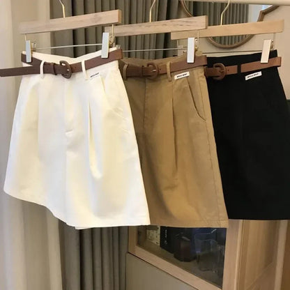 New Wide Leg Shorts for Women 2024 Summer Thin Cotton A Line Short Pants Office Lady Classic Loose Casual Zipper Women‘s Shorts