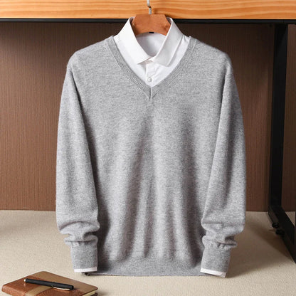 Cashmere Sweater V-neck Pullovers Men's Clothing Loose Plus Size M-5XL Knitted Undershirt Spring Autumn Casual Knitwear