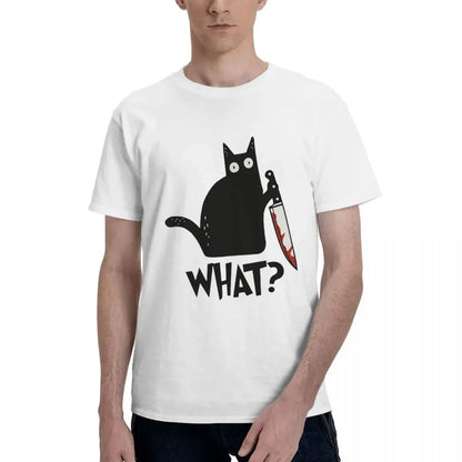 Cat What Murderous Black Cat With Knife Gift Premium 100% Cotton T-shirt Male Fashion T Shirts Men crew Neck Short Sleeve S-6XL