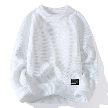 Casual Men's Round Neck Sweater Solid Color Texture Warm Knit Slim Fit Pullover Sweater Fashion New Winter