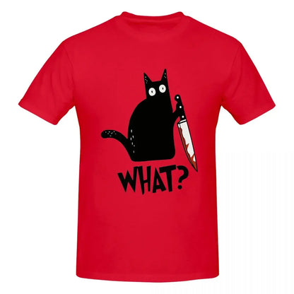 Cat What Murderous Black Cat With Knife Gift Premium 100% Cotton T-shirt Male Fashion T Shirts Men crew Neck Short Sleeve S-6XL