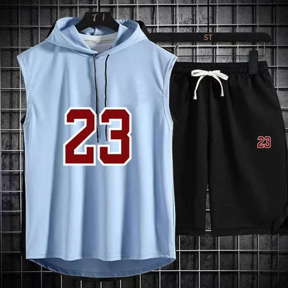 New Summer Men's Two Piece Set CasualT-Shirt and Shorts Set Mens Sports Suit Fashion Short Sleeve Tracksuit Hooded T-shirt