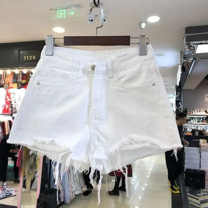 Shorts Women Spring And Summer Ripped Denim Shorts Women's High Waist Irregular White Short Pants Ropa Mujer