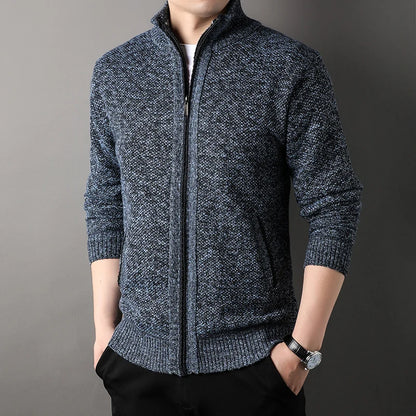 Men's Stand-up Collar Knit Sweater Autumn Winter New Cardigan Tops Korean Slim Solid Color Sweatercoat Jacket