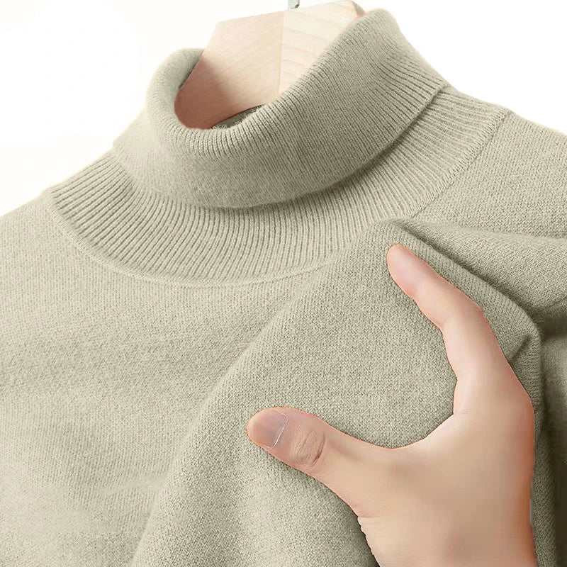 Mens Long Sleeve Turtleneck Sweaters Solid Color Pullover Streetwear Breathable Knitted Sweaters Autumn Warm Woolen Coats